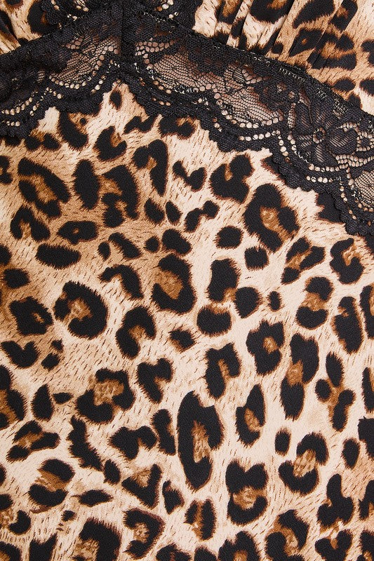 Lace Trimmed Leopard Print Maxi Dress