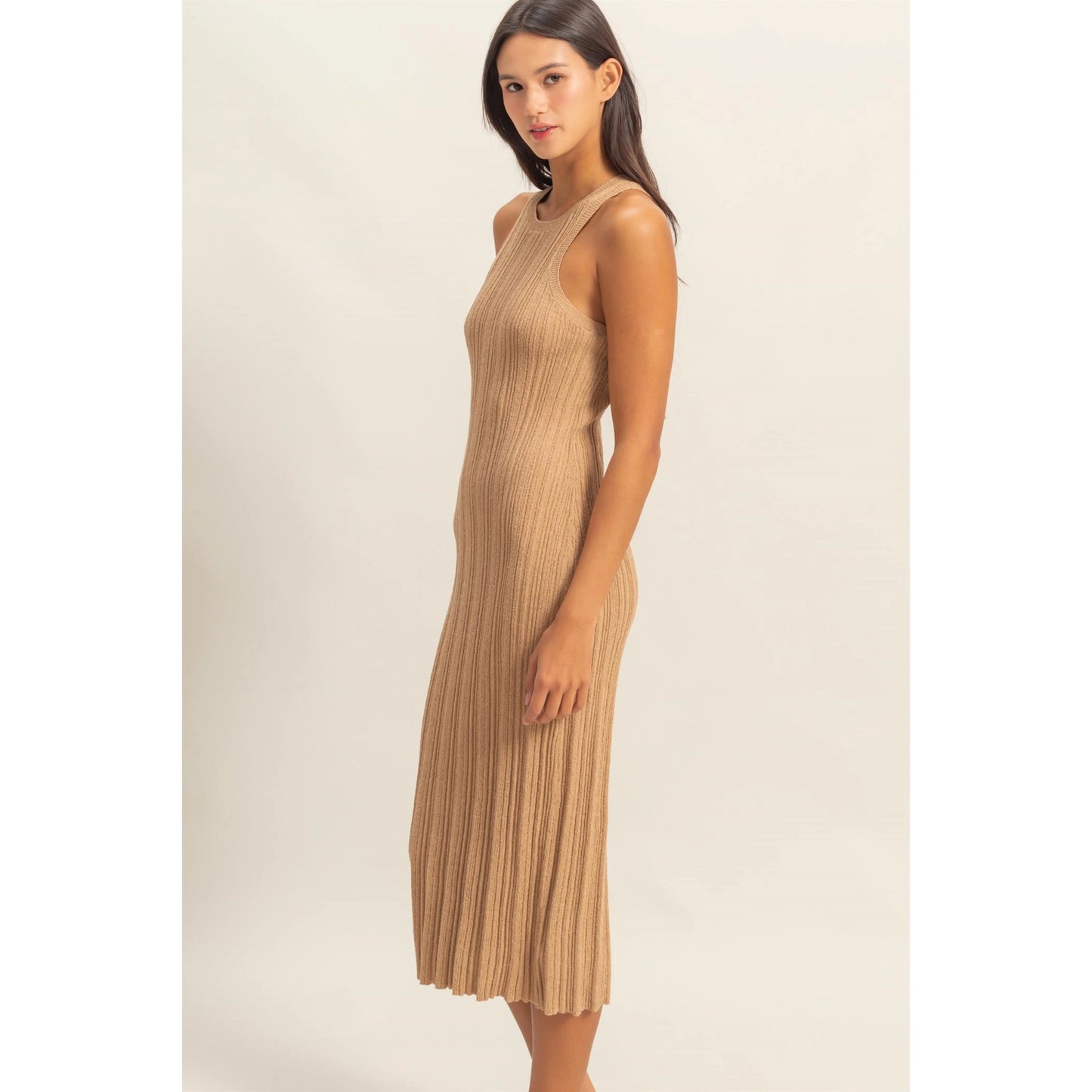 Round Neck Bodycon Ribbed Knit Dress