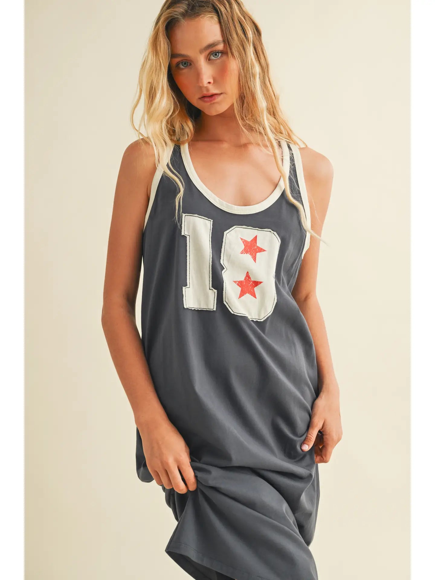 Patched Front Sleeveless T-Shirt Dress