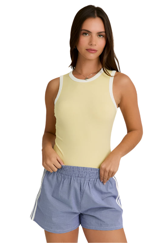 Round Neck Sleeveless Ribbed Color Block Bodysuit
