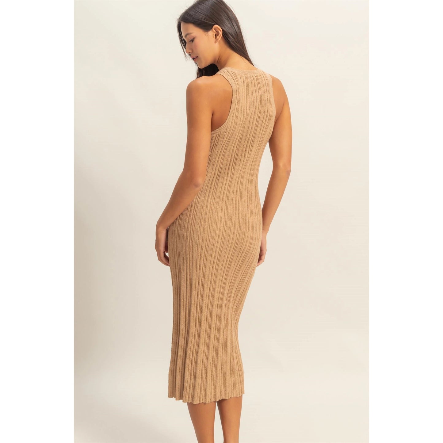 Round Neck Bodycon Ribbed Knit Dress