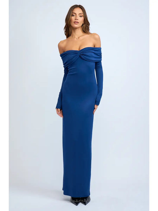 Off-Shoulder Long Sleeve Fitted Maxi Dress