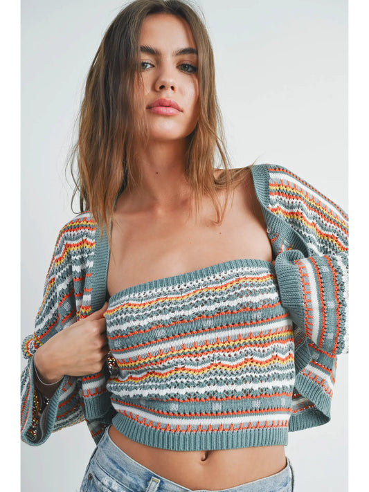 Striped and Geo Pattern Sweater Knit Tube Top