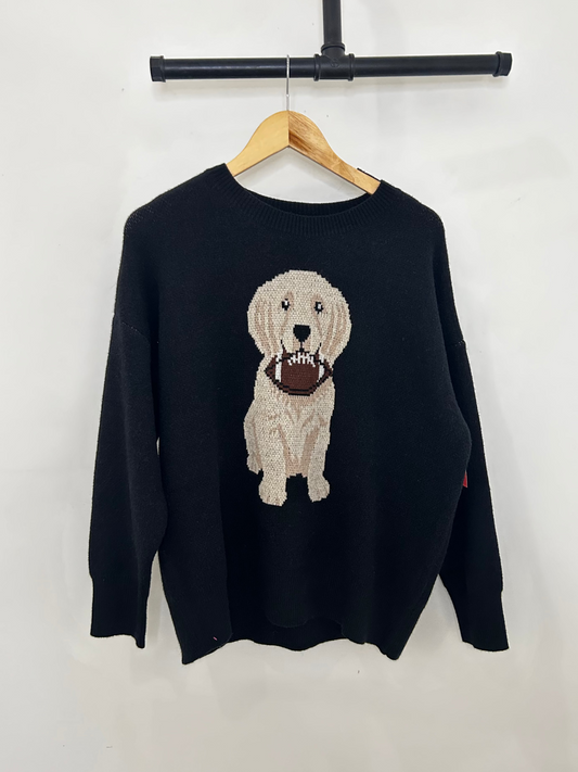 Black Oversized Gameday Football Puppy Sweater