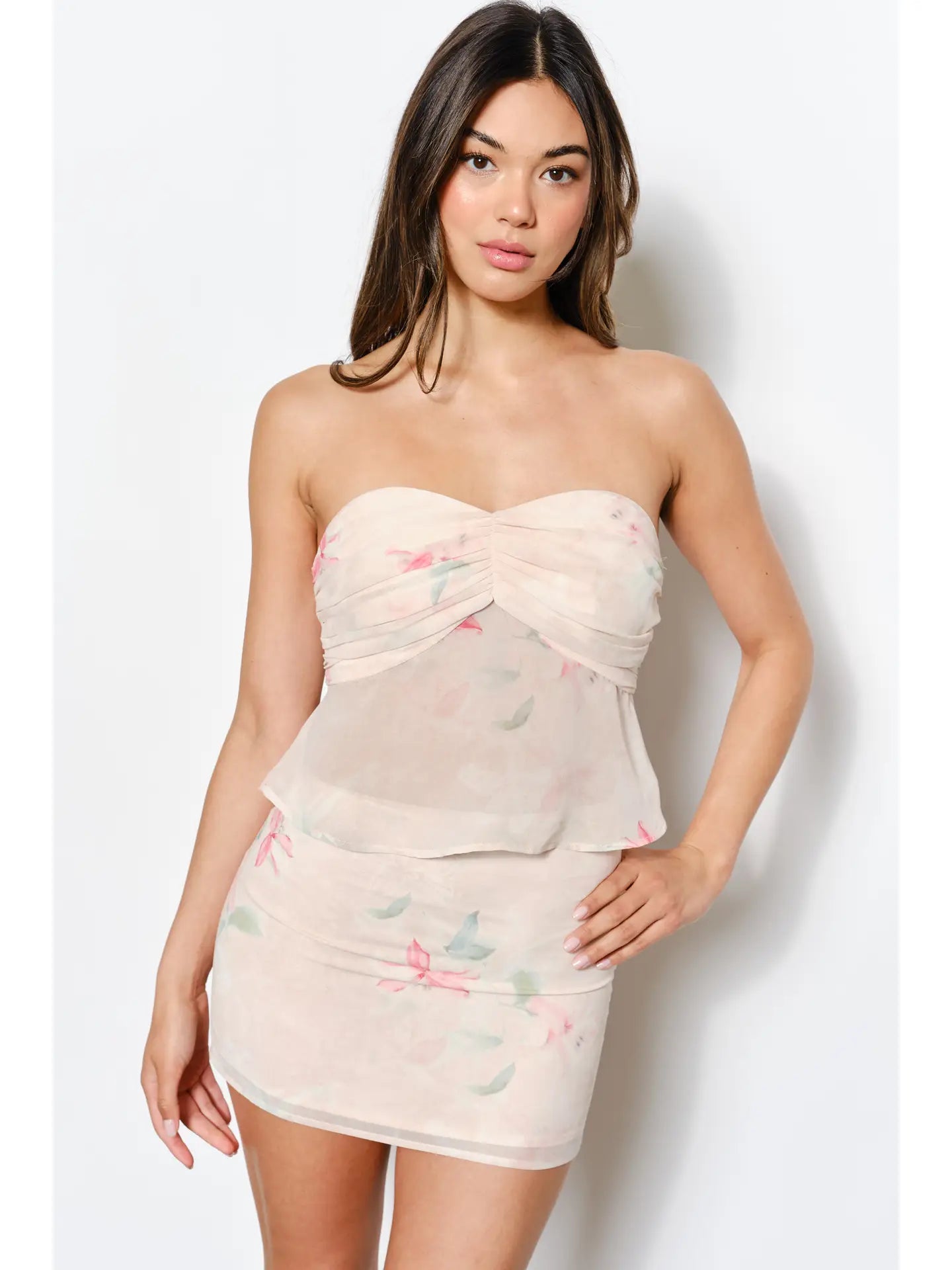 Floral Chiffon Strapless Top