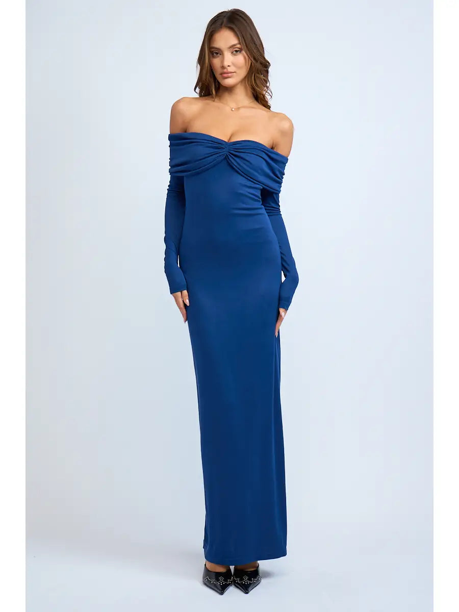 Off-Shoulder Long Sleeve Fitted Maxi Dress
