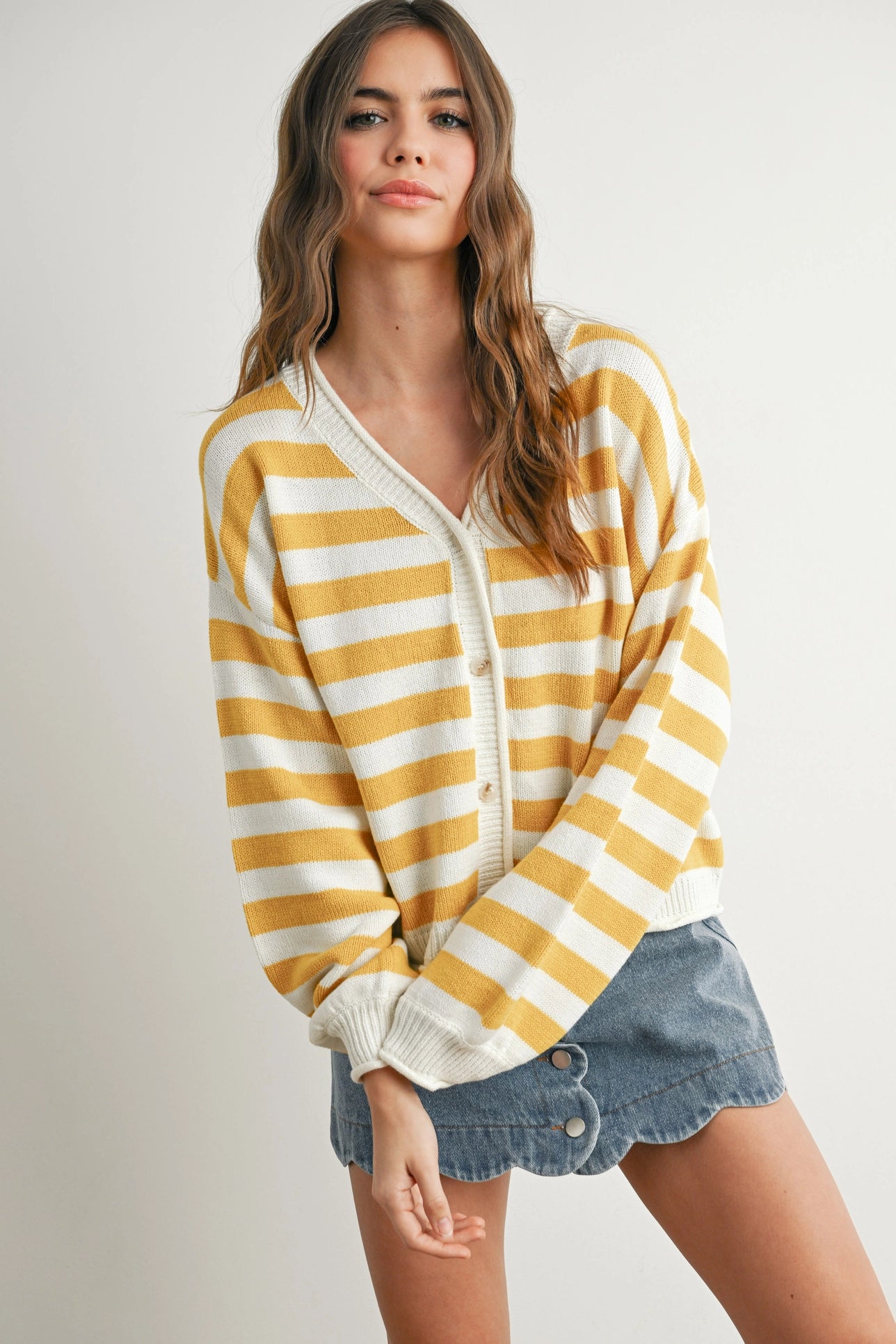 Button Front Striped Sweater