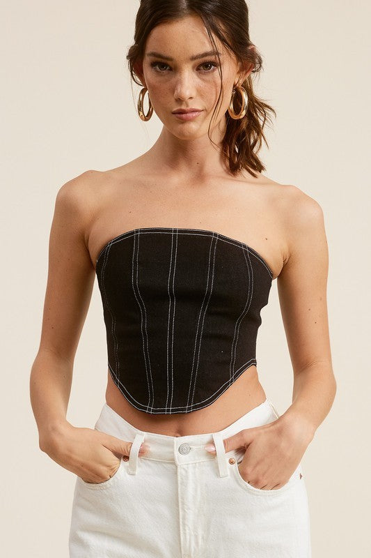 Corset Style Washed Soft Denim Tube Top