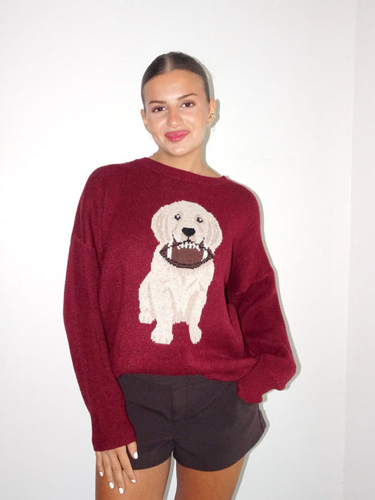 Maroon Oversized Gameday Football Puppy Sweater