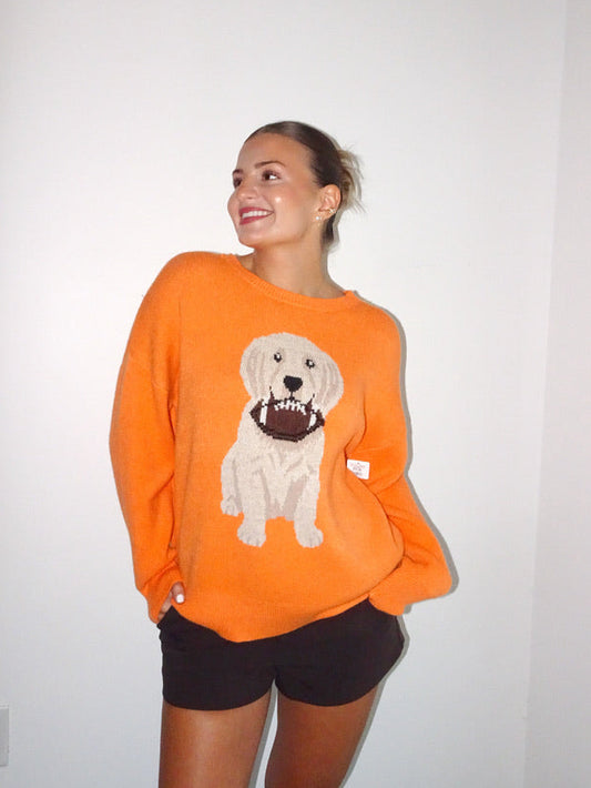 Orange Oversized Gameday Football Puppy Sweater