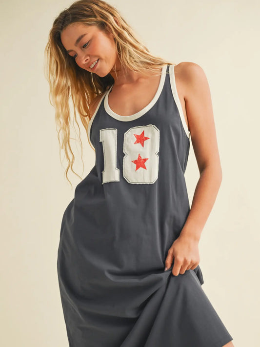 Patched Front Sleeveless T-Shirt Dress