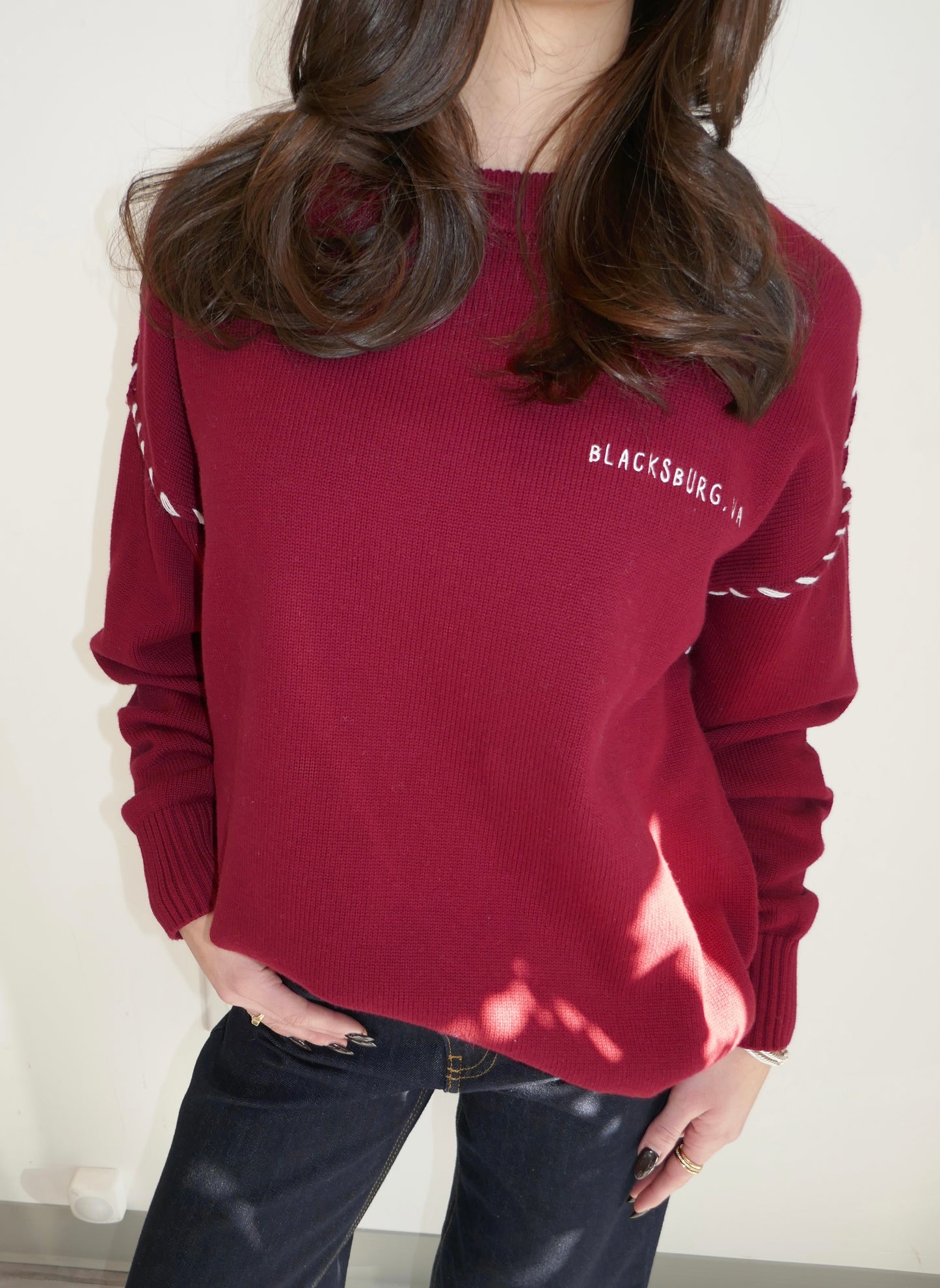 Blacksburg Stitched Maroon Sweater