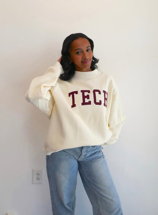 Cream/Maroon Tech Mockneck