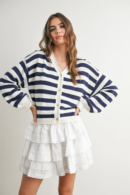 Button Front Striped Sweater