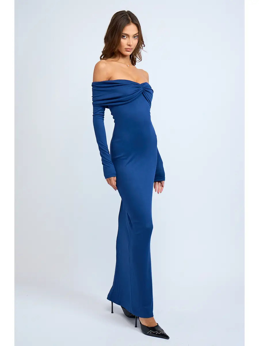 Off-Shoulder Long Sleeve Fitted Maxi Dress