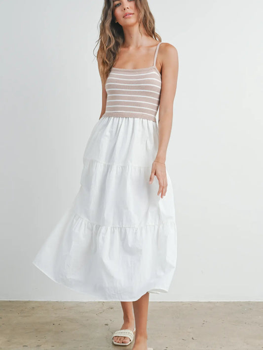 Striped Sleeveless Tiered Maxi Dress