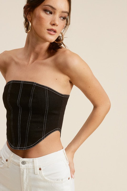 Corset Style Washed Soft Denim Tube Top