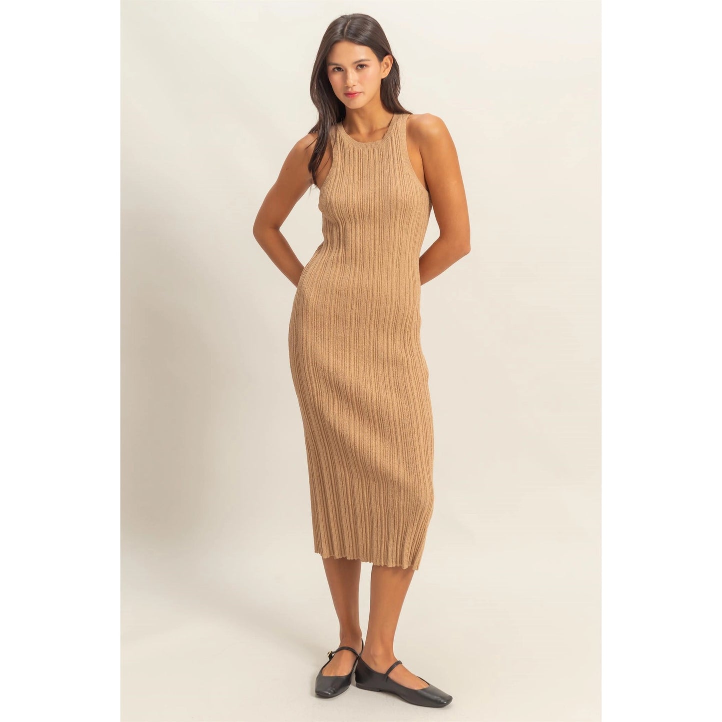 Round Neck Bodycon Ribbed Knit Dress