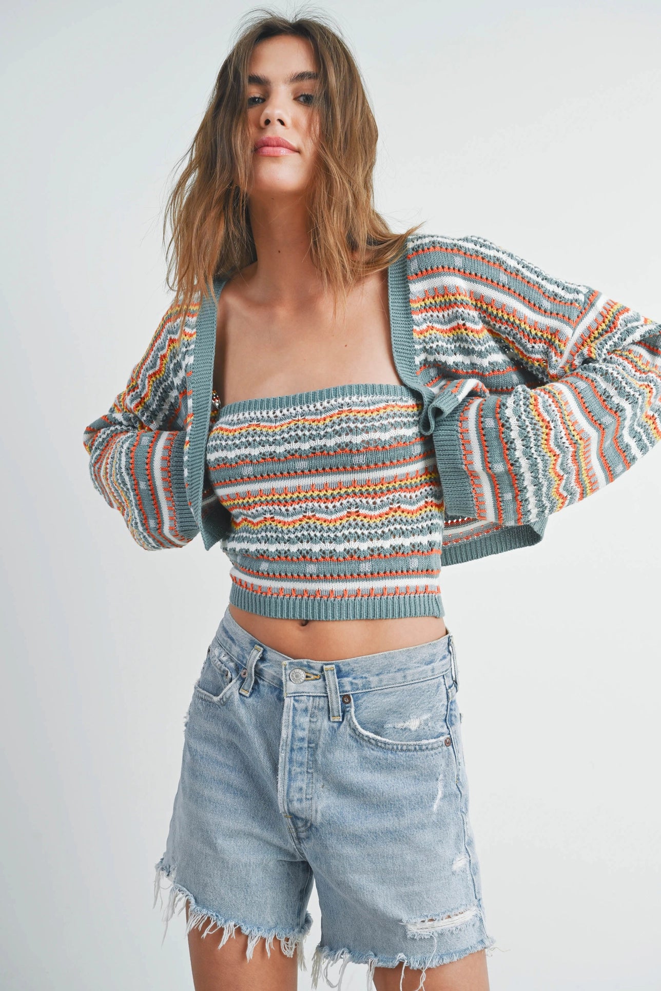 Striped and Geo Pattern Sweater Knit Tube Top
