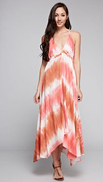 Tie Dye Shark Bite Halter Dress